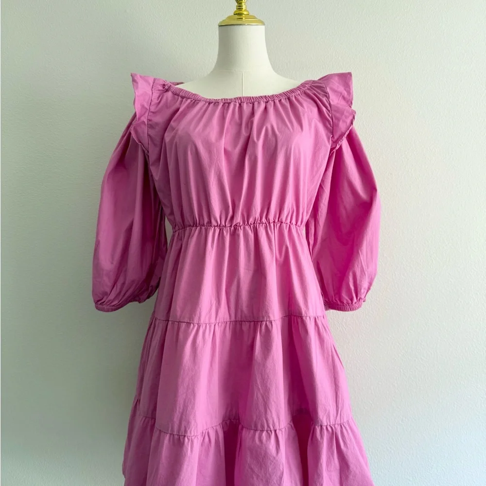 RACHEL PARCELL Pink Ruffled Shoulder Tiered Minidress Women’s Sz‎ 6